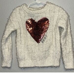 DKNY 3T Fuzzy Heart Pullover Sequin  Color Change Sweater Holiday Cozy Casual